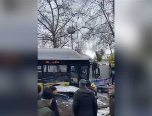 Esenler’de kontrolden çıkan İETT otobüsü otoparka girdi